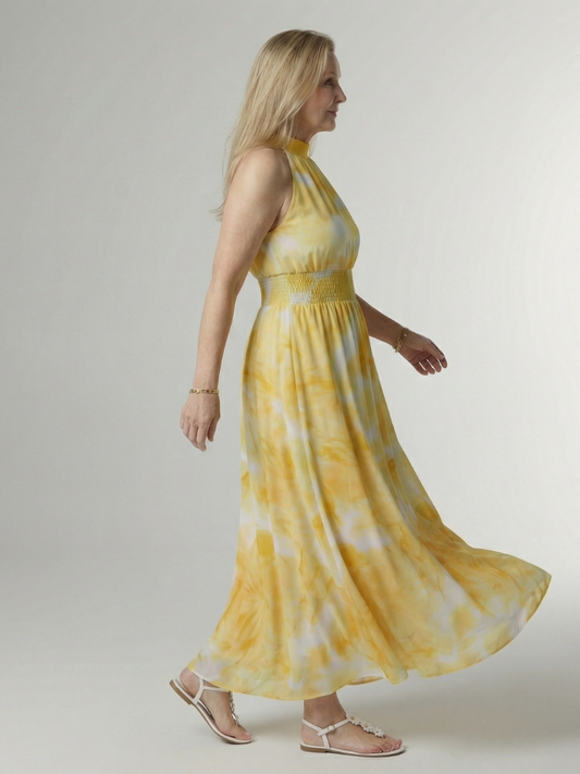 Silvana | Vestido Midi Halter con Cintura Fruncida