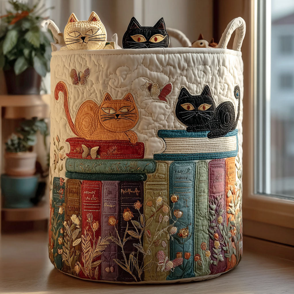 Corina | Cesta Acolchada con Gatos y Libros