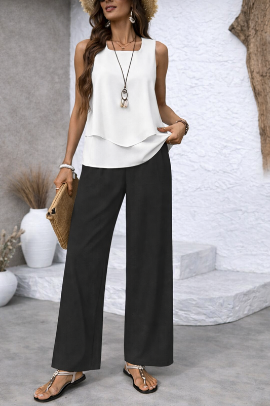 Gregoria | Conjunto Bicolor Blusa Blanca y Pantalón Negro