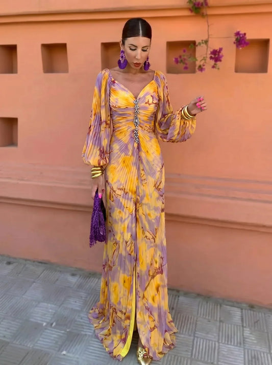 Amaranta | Vestido Largo Floral con Escote Pronunciado
