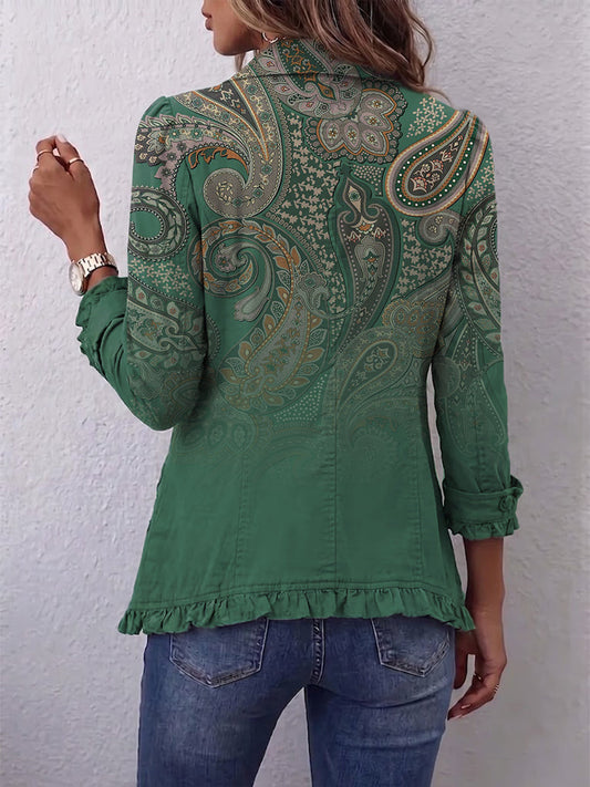 Inés | Chaqueta Cachemira Verde con Volantes