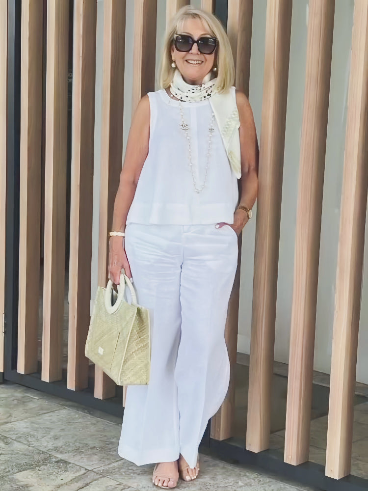 Trinidad | Conjunto Blanco Blusa y Pantalón Ancho