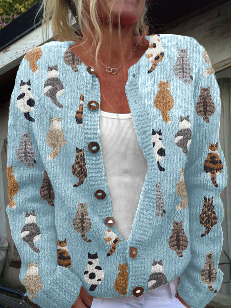 Carlota | Chaqueta de Punto con Estampado de Gatos