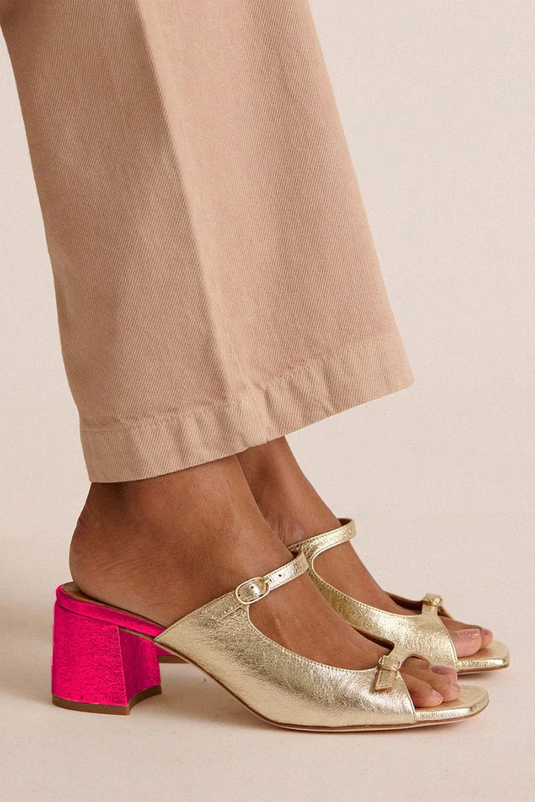 Sonsoles | Tacones Gruesos con Tira Trasera y Puntera en Bloques
