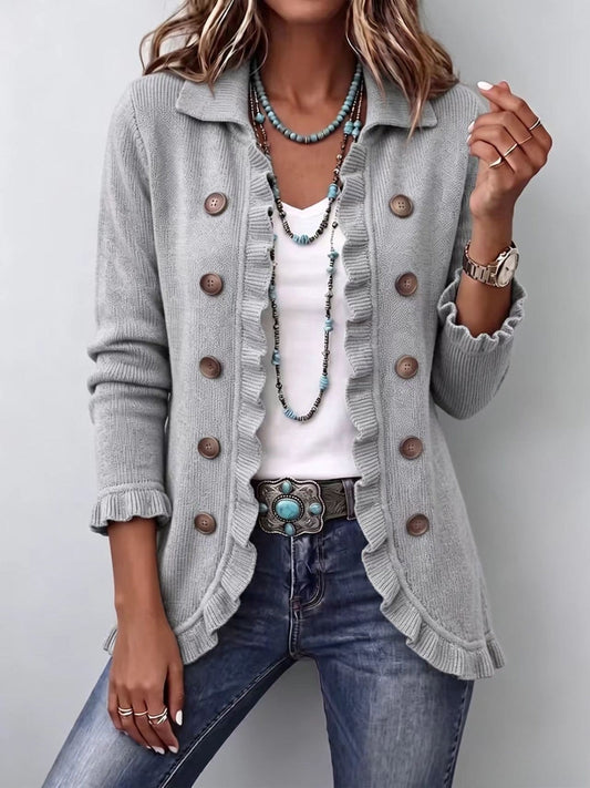 Manoli | Chaqueta de Punto Gris Jaspeado con Volantes