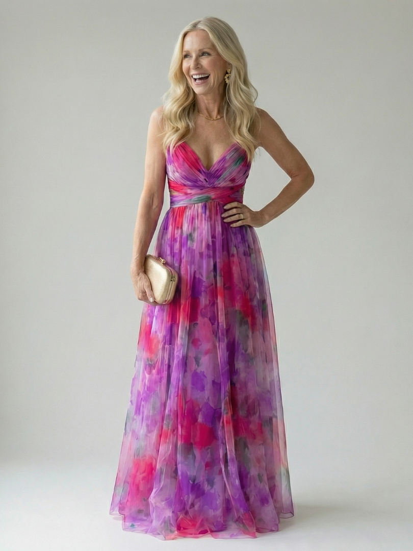 Isela | Vestido Maxi Cruzado con Degradado de Color y Tirantes Finos