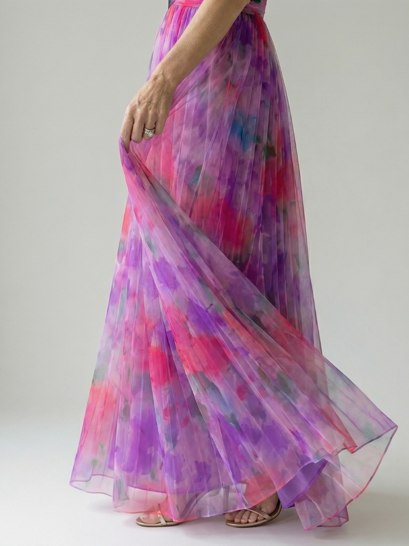 Isela | Vestido Maxi Cruzado con Degradado de Color y Tirantes Finos