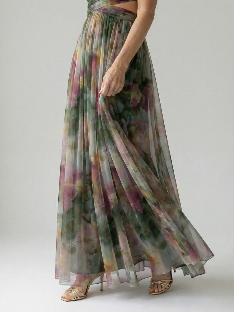 Isela | Vestido Maxi Cruzado con Degradado de Color y Tirantes Finos