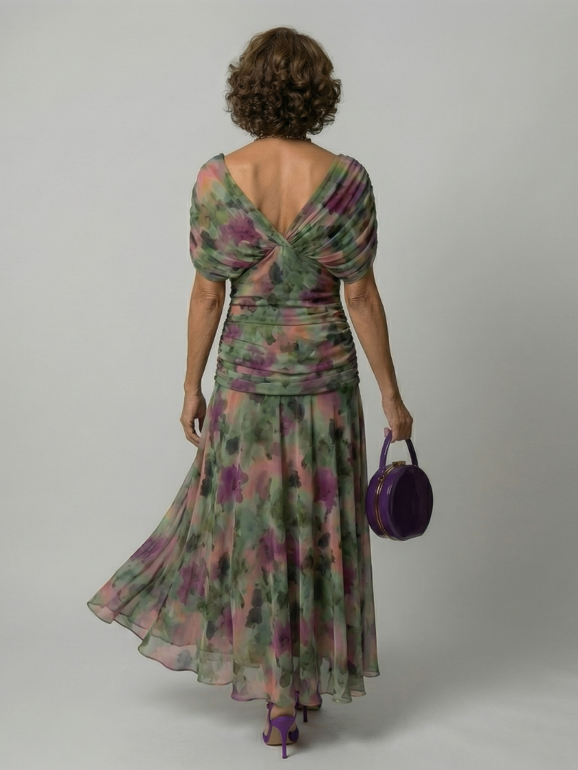Calena | Vestido Midi Off-Shoulder con Escote Drapeado