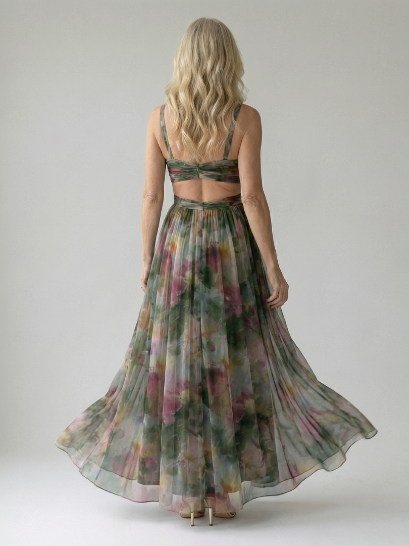Isela | Vestido Maxi Cruzado con Degradado de Color y Tirantes Finos