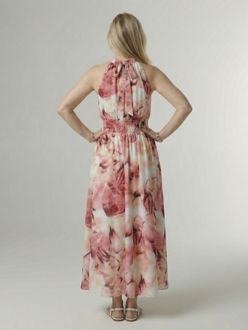 Silvana | Vestido Midi Halter con Cintura Fruncida