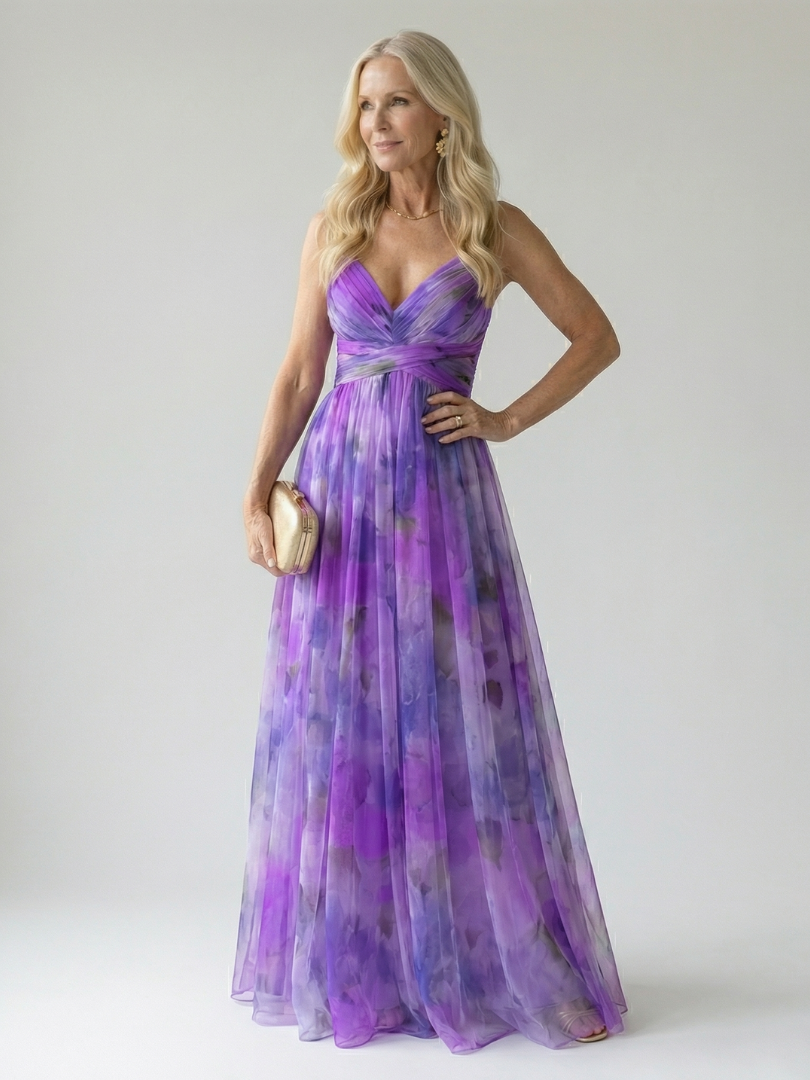 Isela | Vestido Maxi Cruzado con Degradado de Color y Tirantes Finos