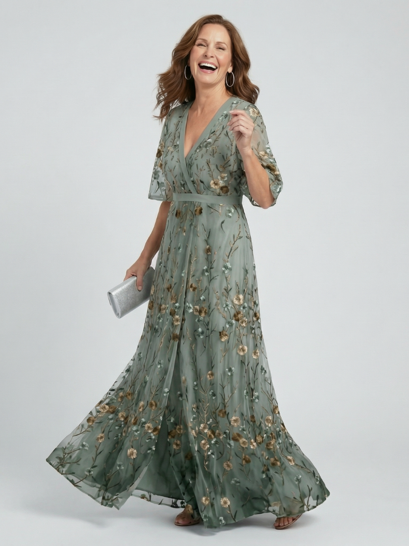 Selena | Vestido Maxi Halter Floral en Verde Salvia