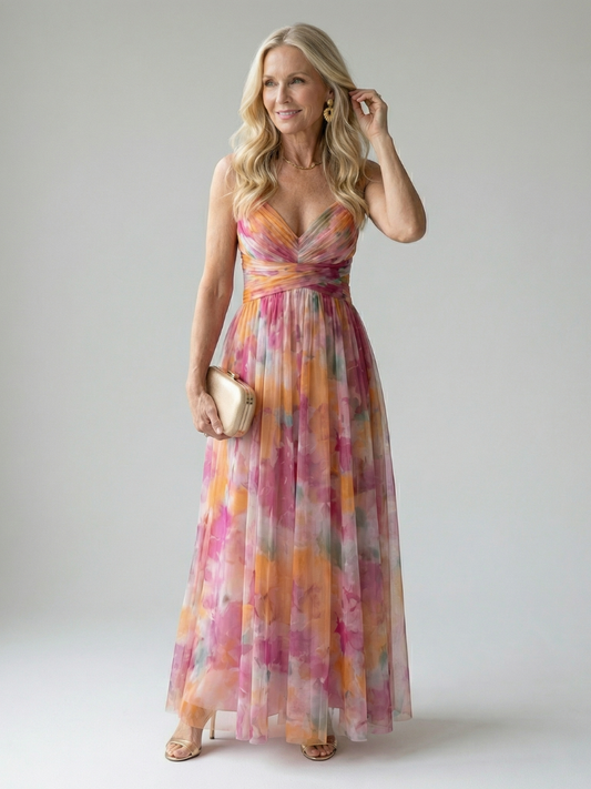 Isela | Vestido Maxi Cruzado con Degradado de Color y Tirantes Finos