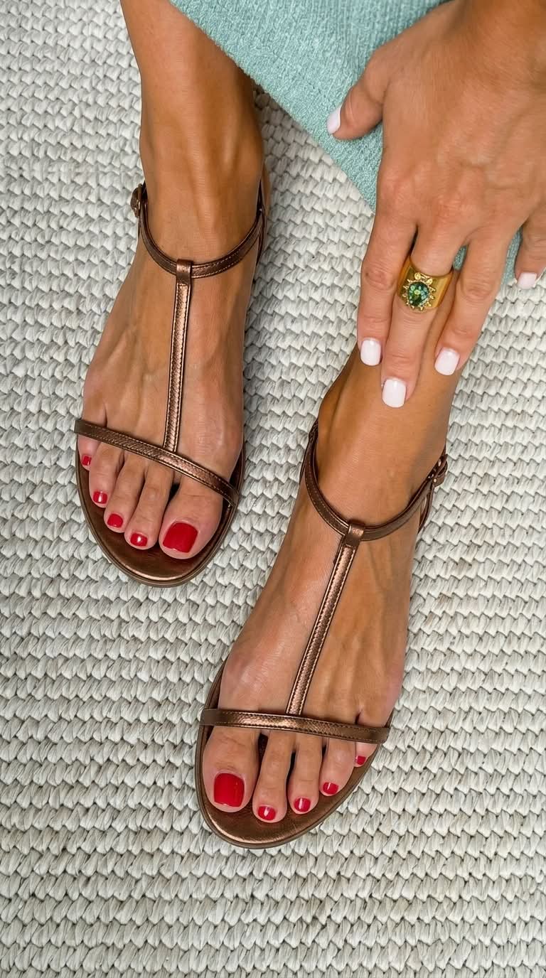 Zafira | Sandalias Planas Metálicas con Tiras en T