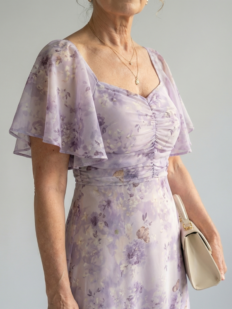 Valentía | Vestido Largo Floral con Manga Mariposa y Escote Cuadrado