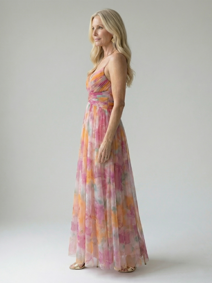 Isela | Vestido Maxi Cruzado con Degradado de Color y Tirantes Finos