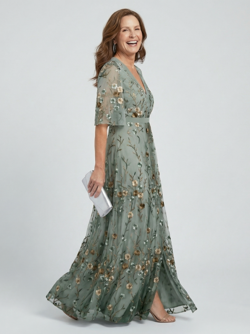Selena | Vestido Maxi Halter Floral en Verde Salvia