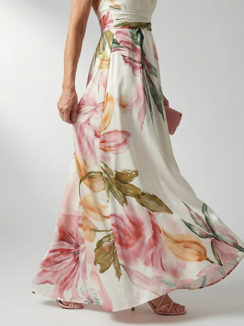Amiela | Vestido Maxi Halter con Estampado Floral Grande