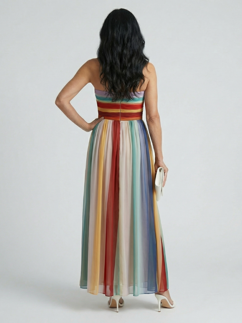 Serena | Vestido Maxi de Rayas Multicolor sin Tirantes