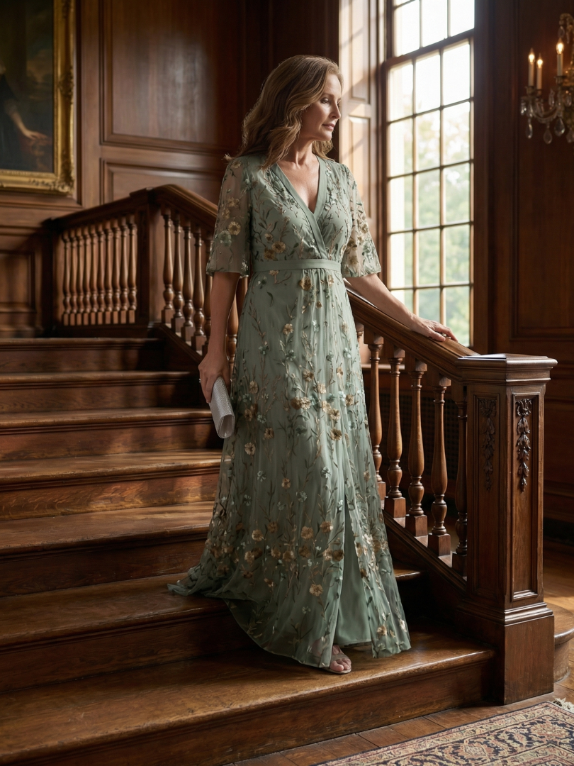 Selena | Vestido Maxi Halter Floral en Verde Salvia