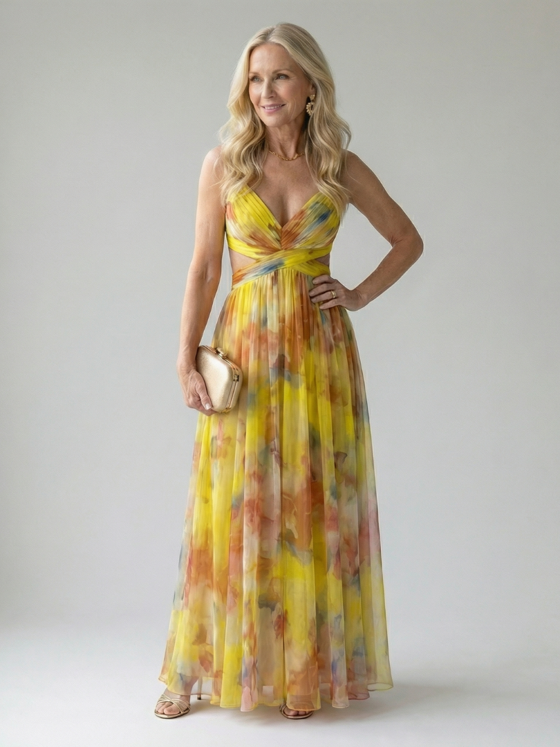 Isela | Vestido Maxi Cruzado con Degradado de Color y Tirantes Finos