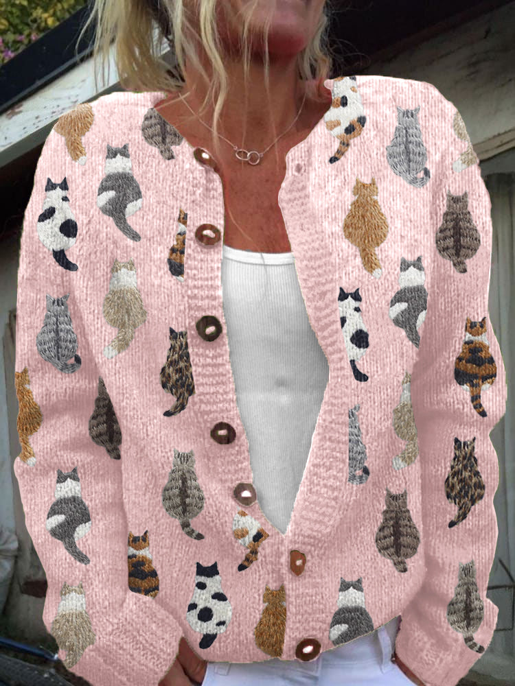Carlota | Chaqueta de Punto con Estampado de Gatos