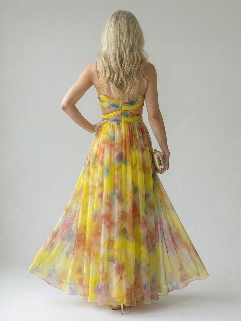 Isela | Vestido Maxi Cruzado con Degradado de Color y Tirantes Finos