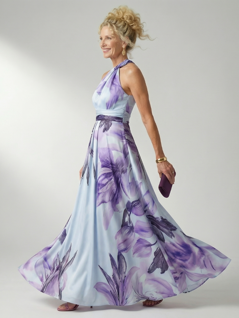 Amiela | Vestido Maxi Halter con Estampado Floral Grande