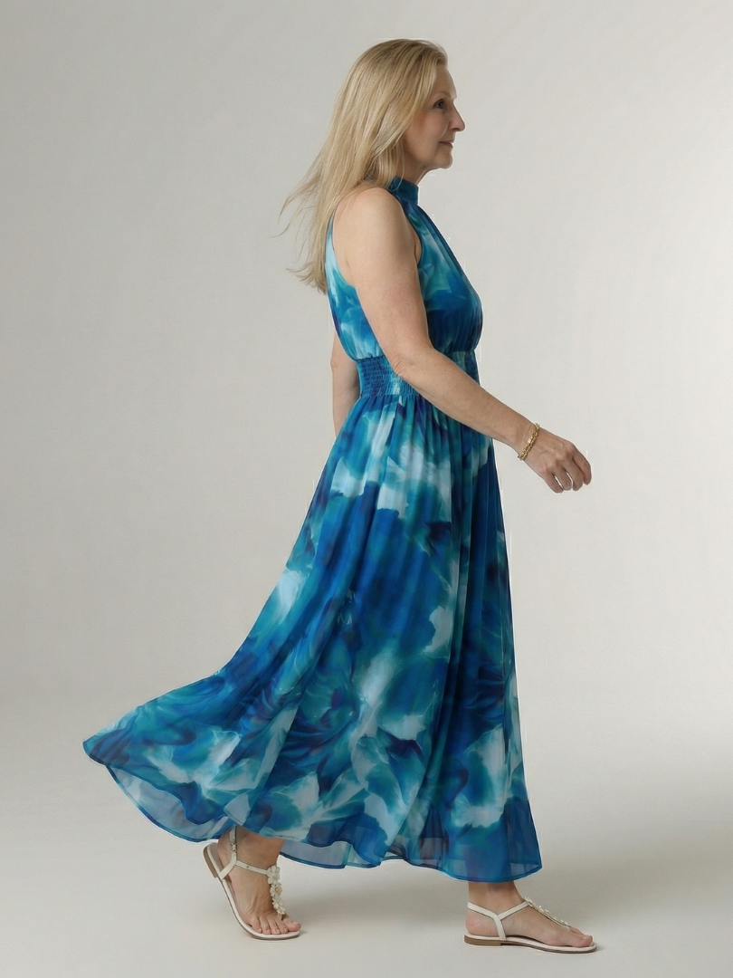 Silvana | Vestido Midi Halter con Cintura Fruncida