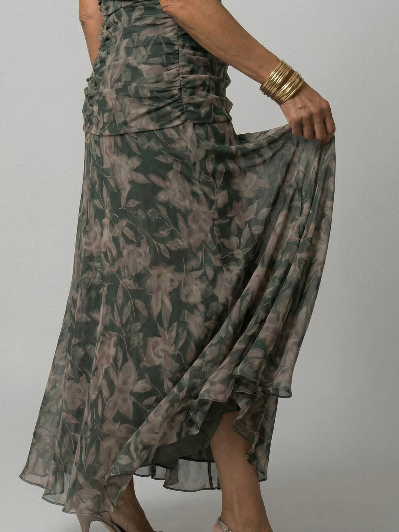 Calena | Vestido Midi Off-Shoulder con Escote Drapeado