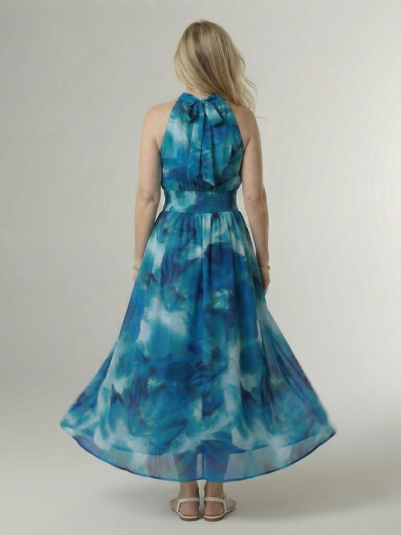 Silvana | Vestido Midi Halter con Cintura Fruncida