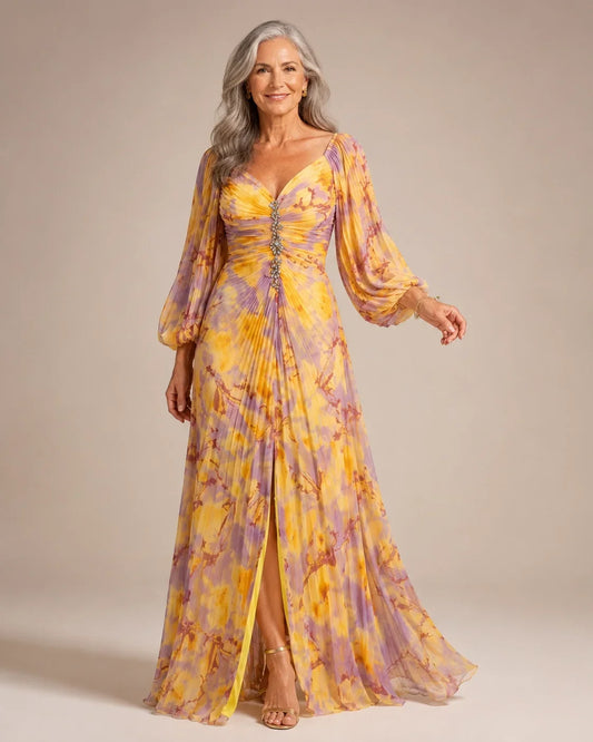Amaranta | Vestido Largo Floral con Escote Pronunciado