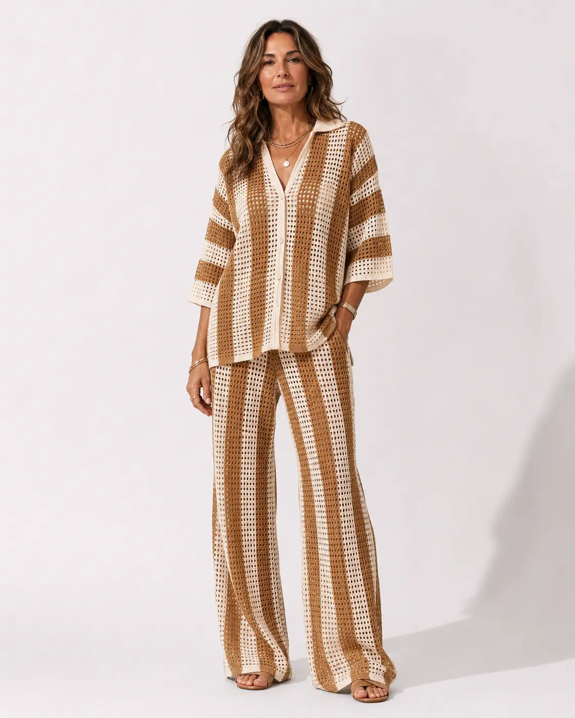 Zenaida | Conjunto Crochet Rayas Kimono y Pantalón