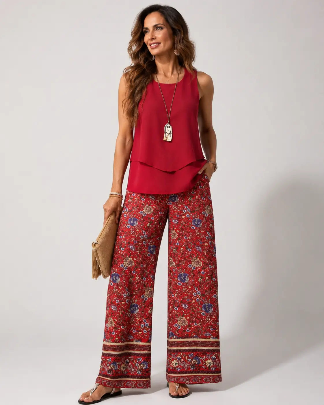 Cayetana | Conjunto Boho Top en Capas y Pantalón Floral