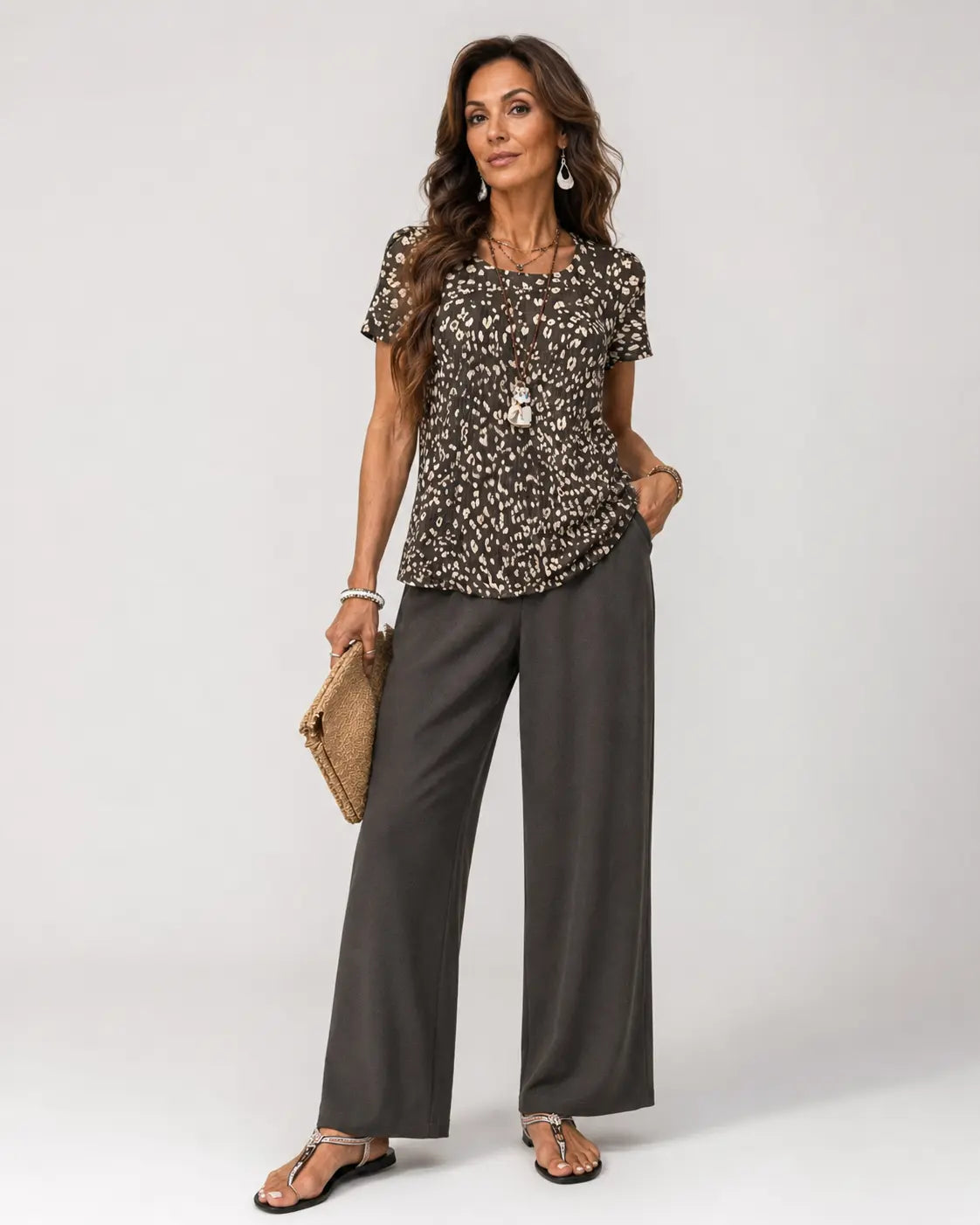 Higinia | Conjunto Animal Print Top y Pantalón Ancho