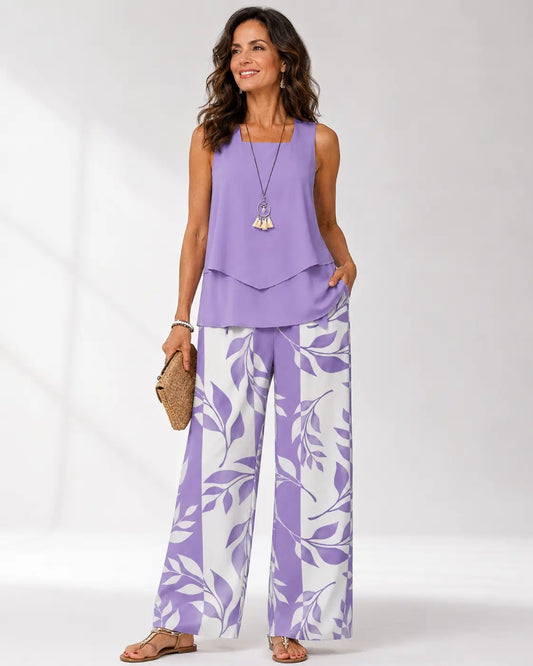 Justa | Conjunto Lila Blusa y Pantalón Botánico