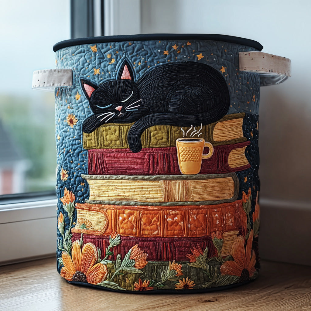 Marcela | Cesta Acolchada con Gato Negro y Libros