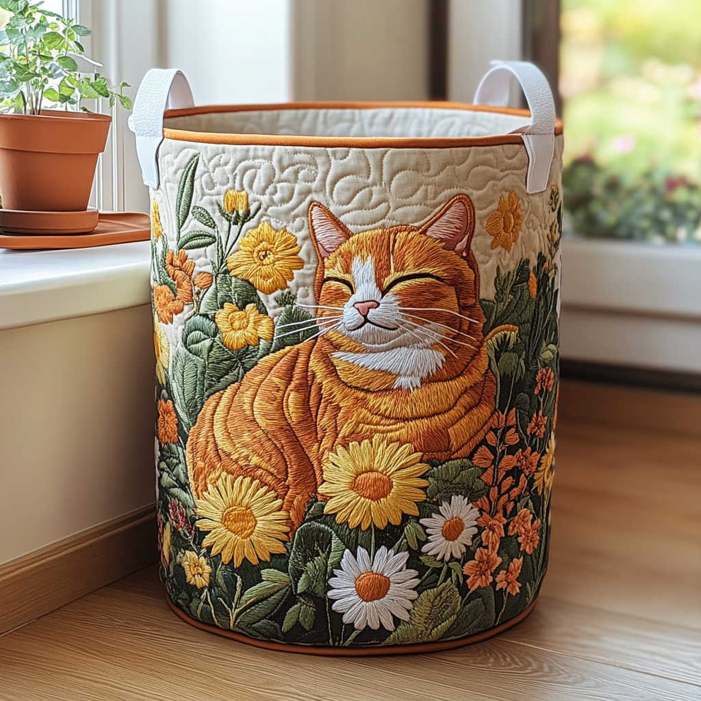 Constanza | Cesta Acolchada con Gato entre Flores