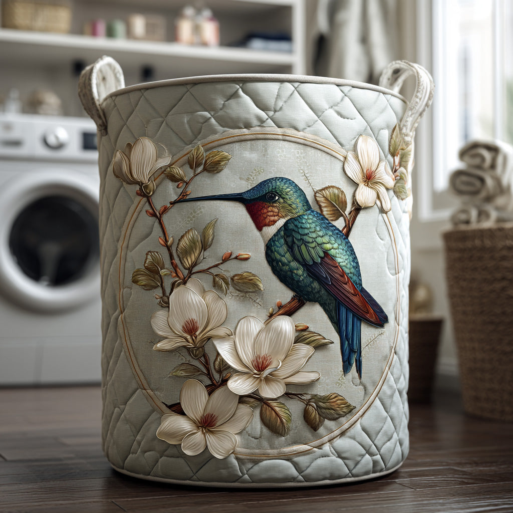 Gabriela | Cesta Acolchada con Colibrí y Flores Blancas