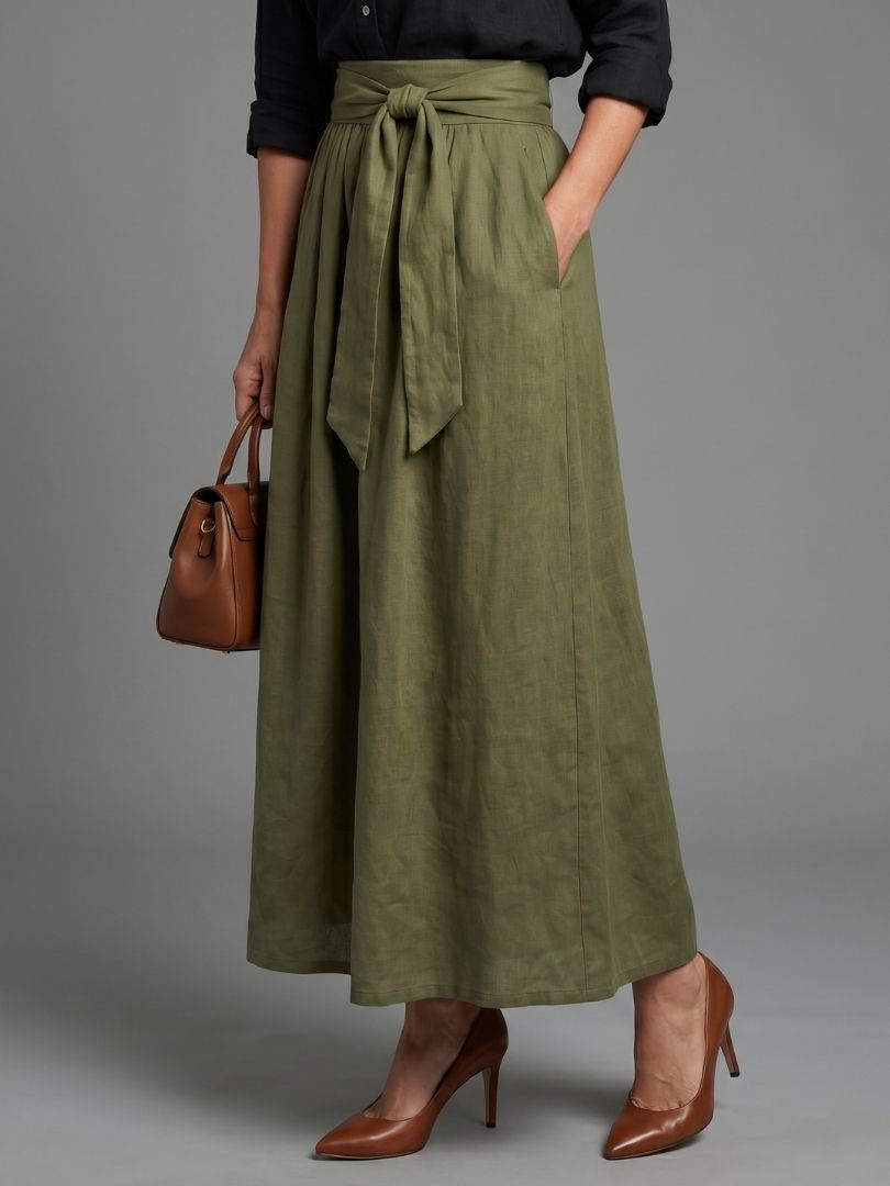Vera | Conjunto Blusa Negra y Falda Midi Verde Oliva