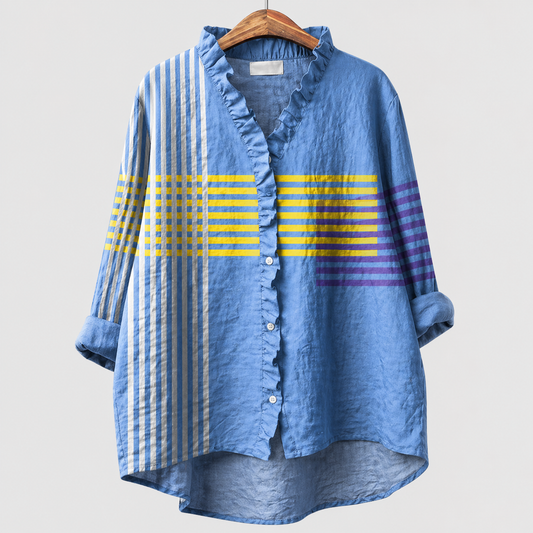 Tina | Blusa de Lino de Rayas Azules