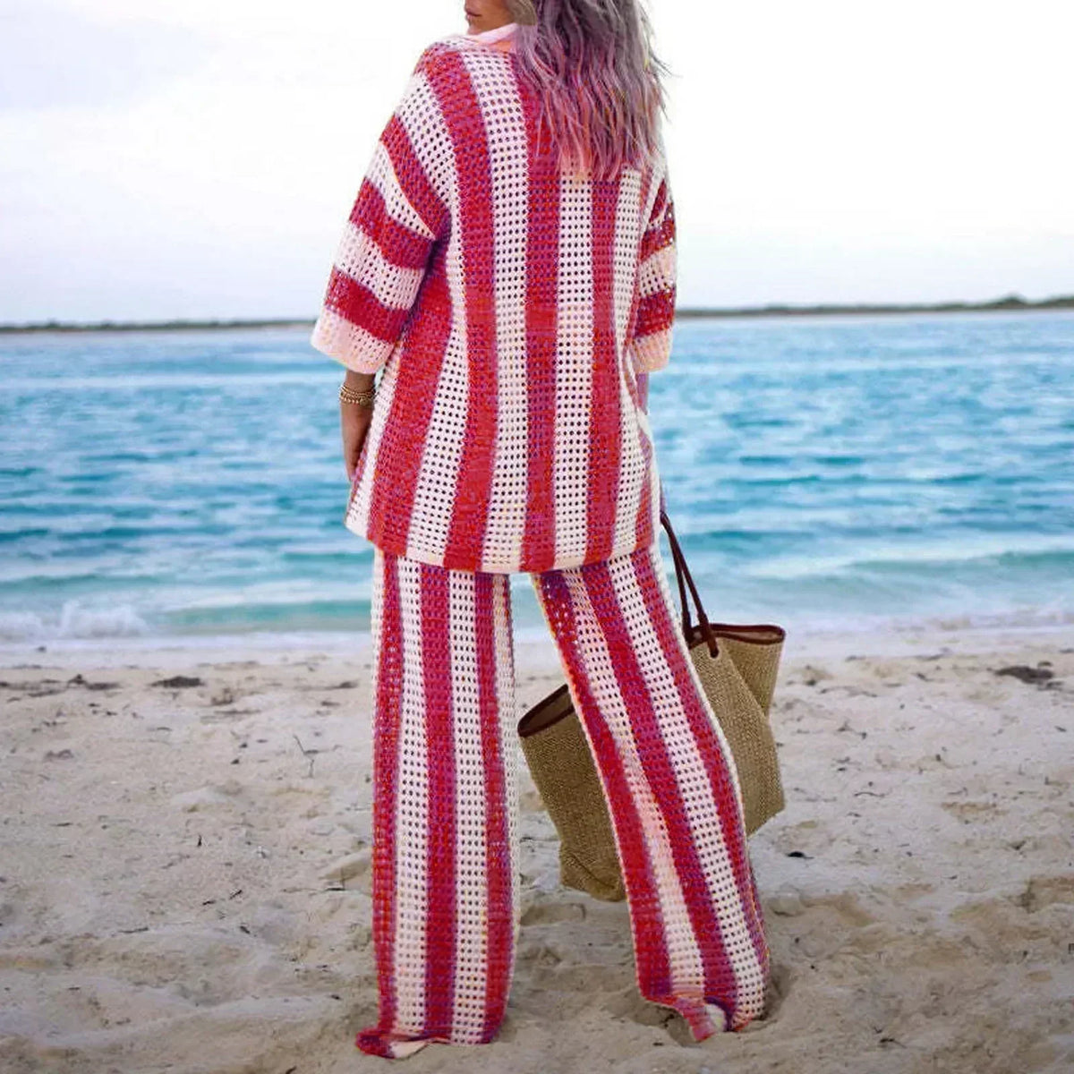 Zenaida | Conjunto Crochet Rayas Kimono y Pantalón