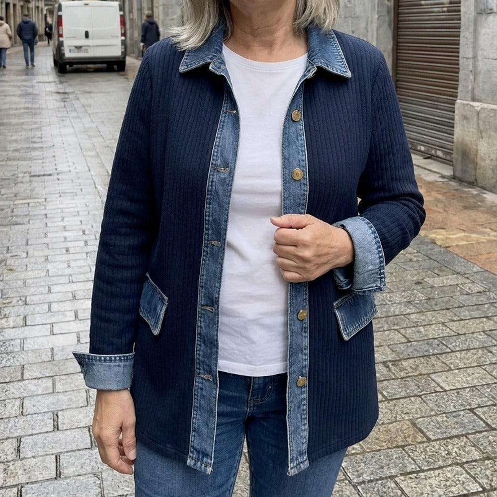 Carmen azul marino largo y caída