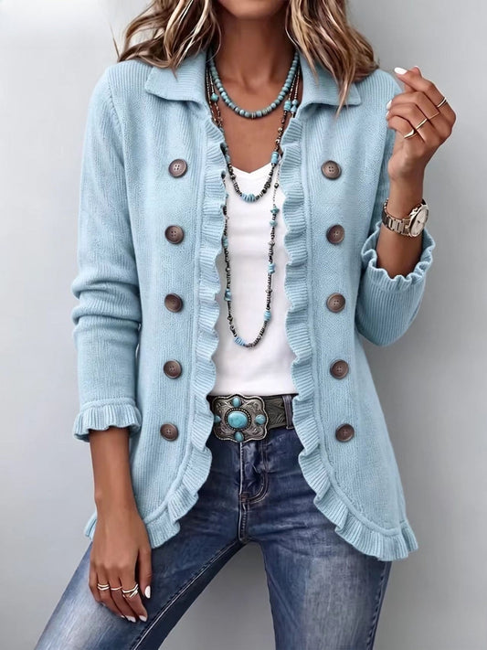 Pepa | Chaqueta de Punto Azul Empolvado con Volantes
