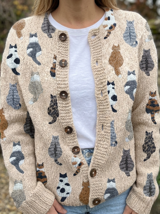 Carlota | Chaqueta de Punto con Estampado de Gatos