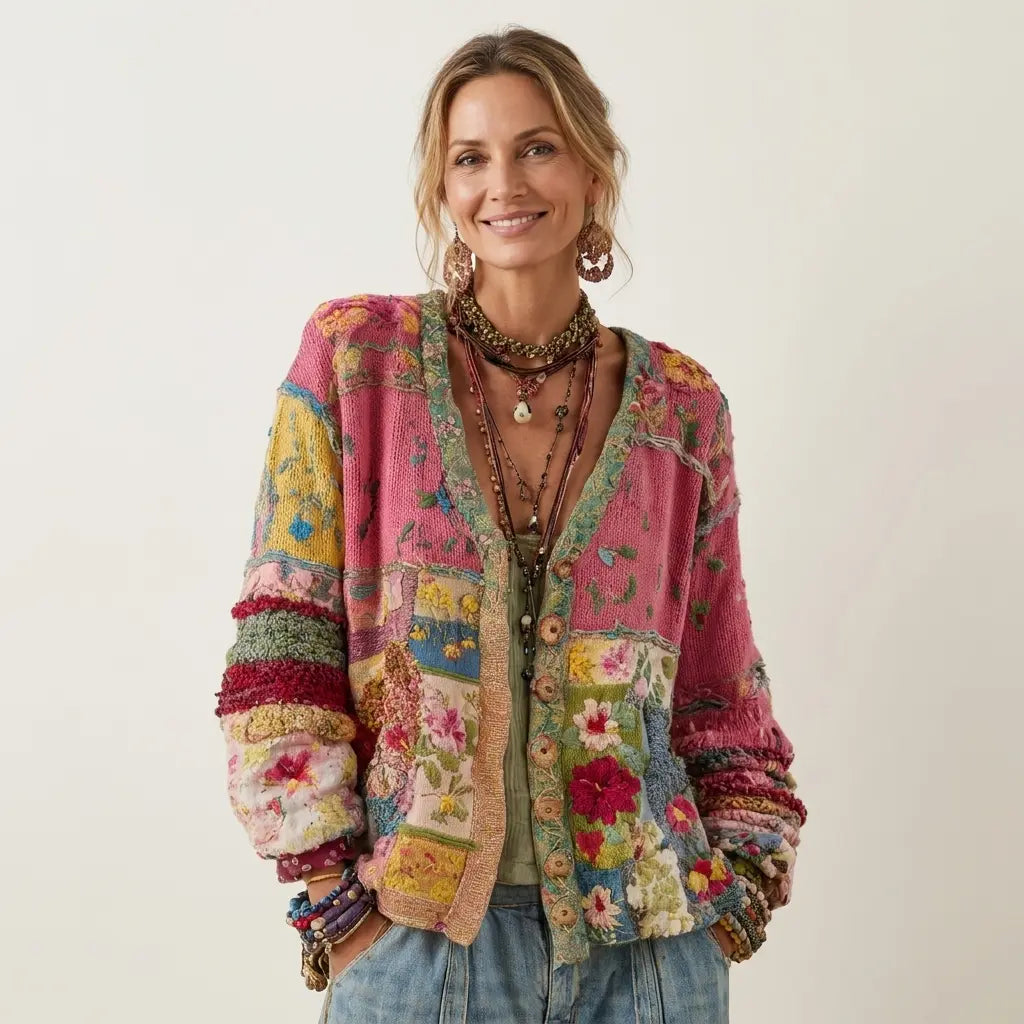 Marvelia | Chaqueta de Punto Patchwork Bordada