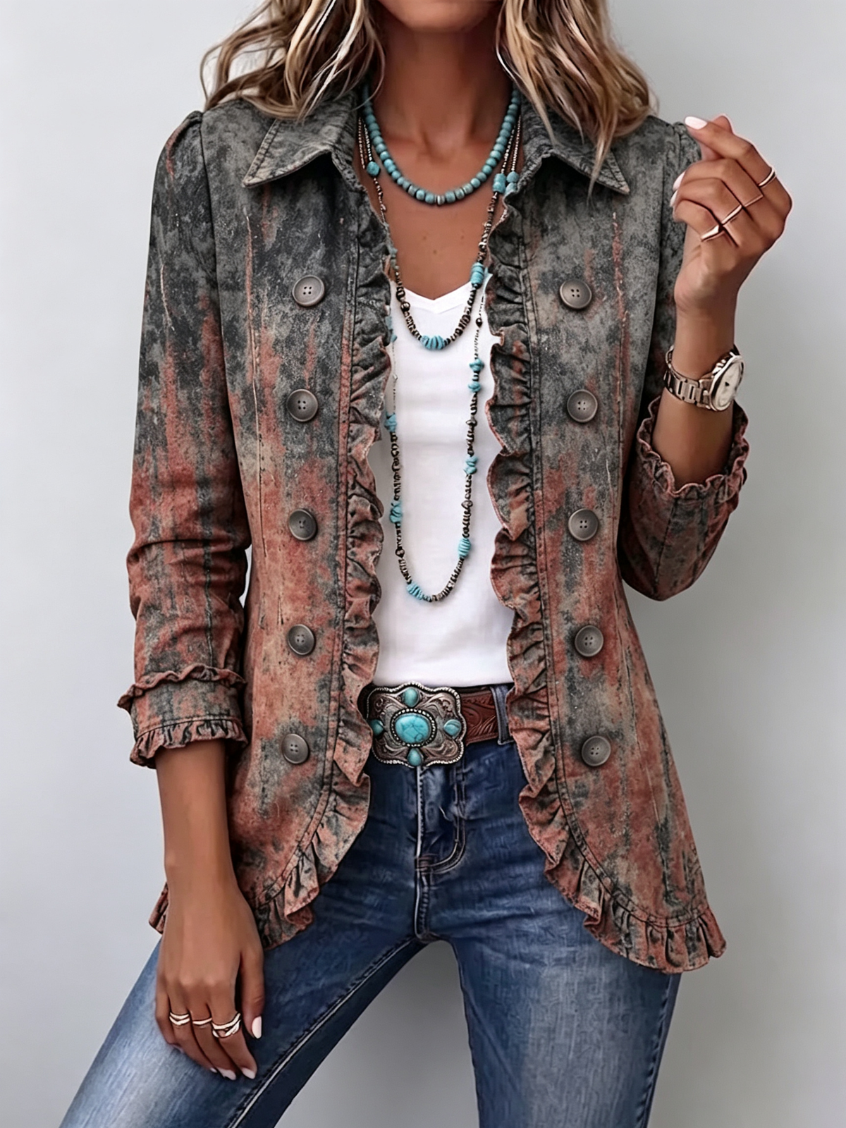 Rosana | Chaqueta Degradado Texturizado con Volantes