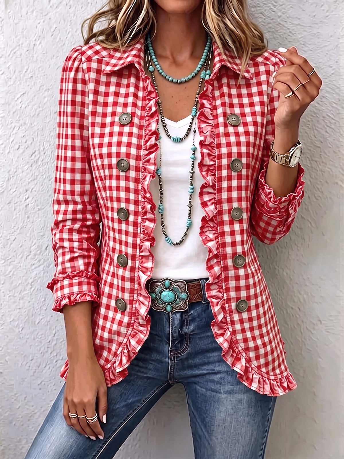 Rebeca | Chaqueta de Cuadros Vichy con Volantes
