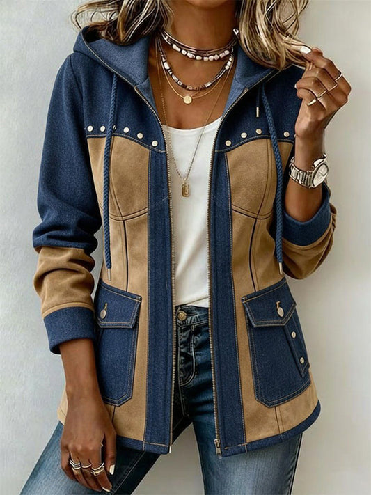Noelia | Chaqueta con Capucha en Marino y Camel